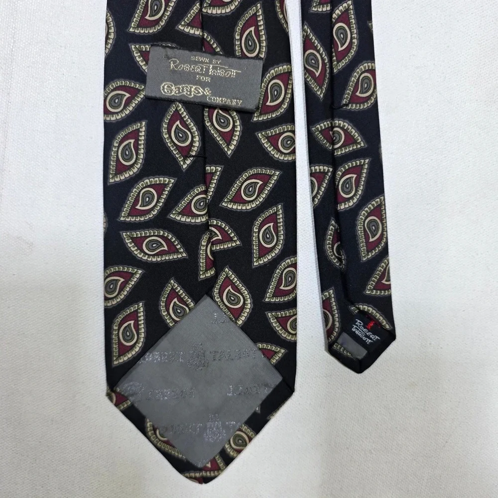 Robert Talbott Necktie Mens OS Black Red Geometric Teardrop Silk Garys & Company